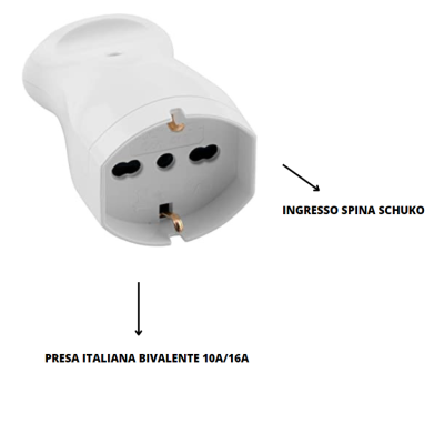 Adattatore presa schuko presa italiana bianco 16 ampere ecova
